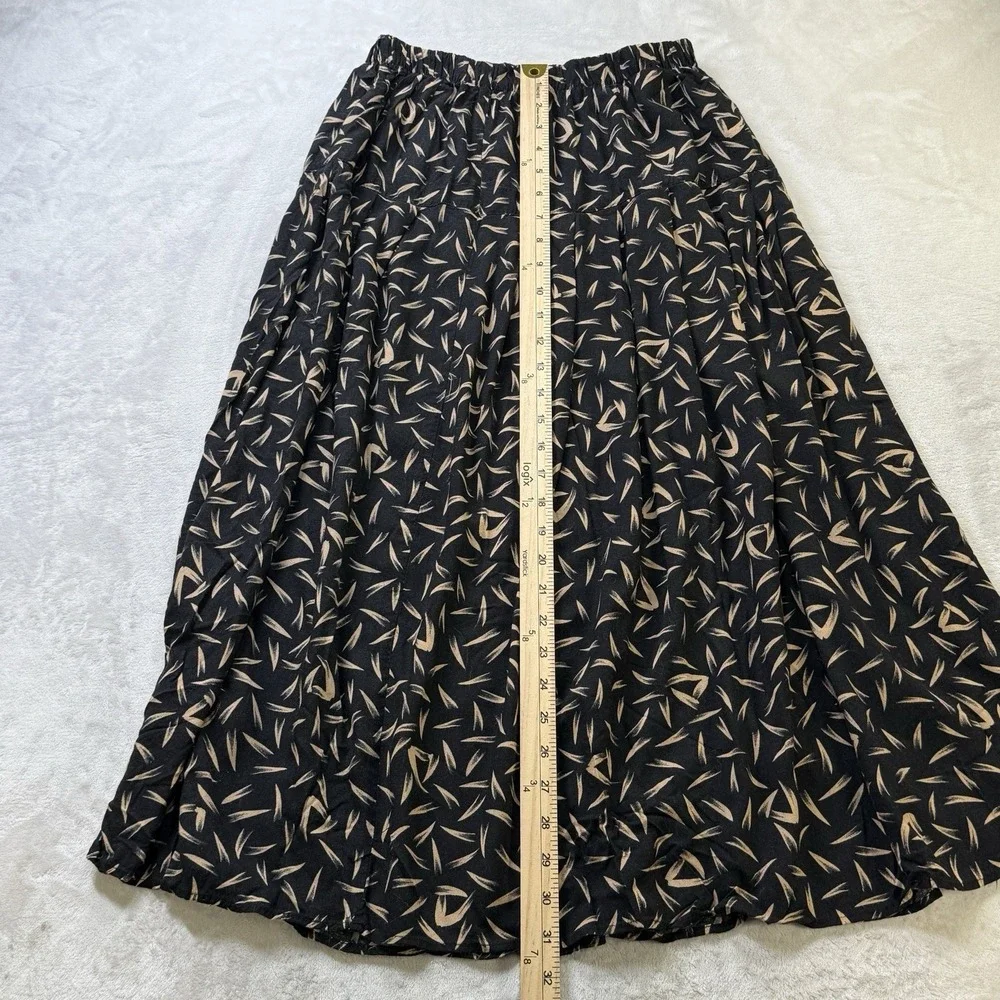 Vintage CA Krush 2 Pc Skirt Set Women's Large Black Tan Print Rayon USA 80s